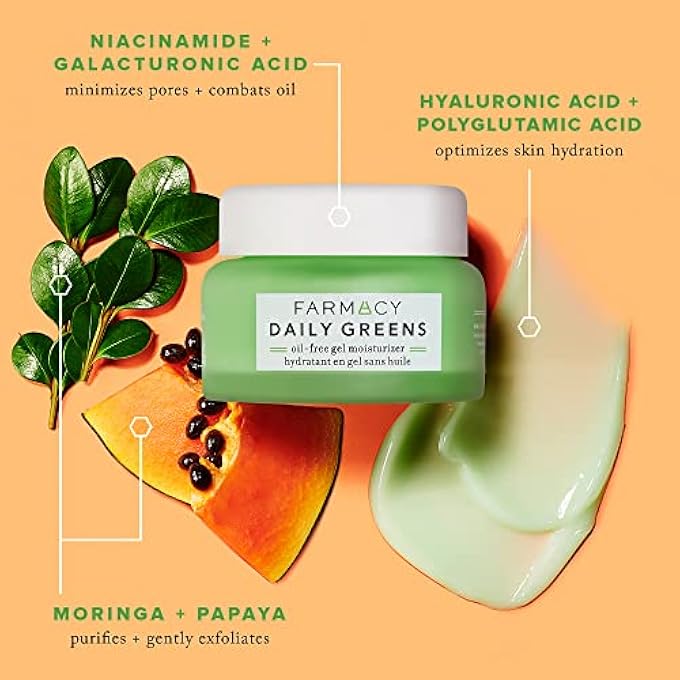FARMACY TRAVEL FACE MOISTURIZER - DAILY GREENS OIL FREE FACIAL MOISTURIZER WITH POLYGLUTAMIC + HYALURONIC ACID - GEL FACIAL CREAM THAT REDUCES SHINE, CLEARS PORES + BALANCES OIL - FRAGRANCE-FREE (8ML) - Image 4